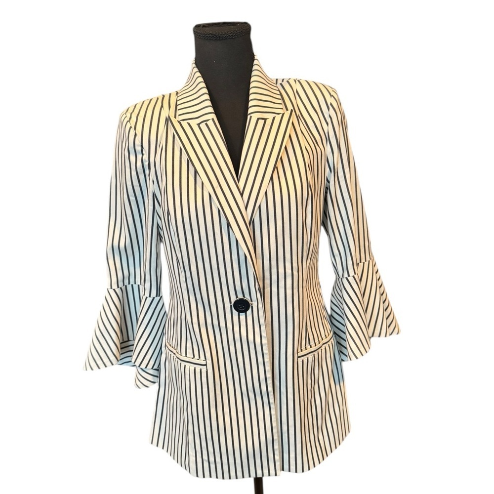 Cabi Striped Flounce Sleeve Blazer Jacket Women’s Size 4 Cottagecore Preppy R3 - Picture 2 of 11